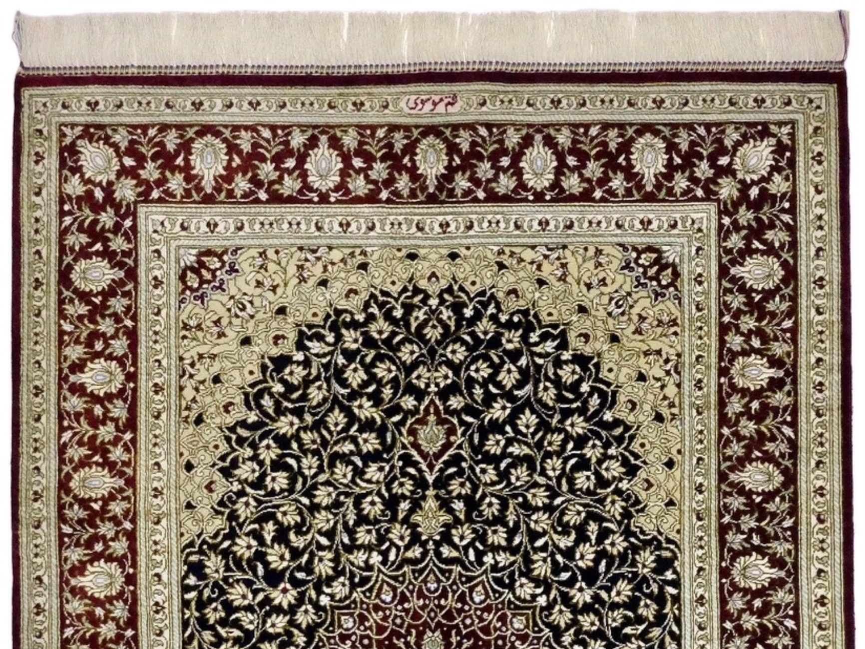 ペルシャ絨毯【シルク】玄関マット大 マラゲ産(クム柄) 98×150(cm