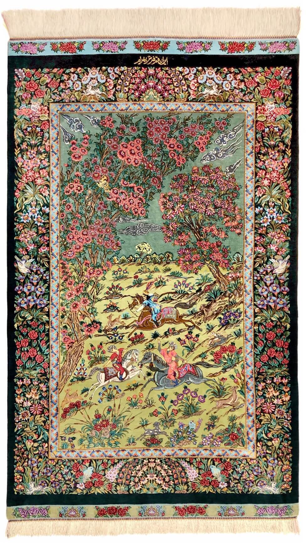 ペルシャ絨毯【シルク】玄関マット中 クム産(逸品) 81×132(cm 