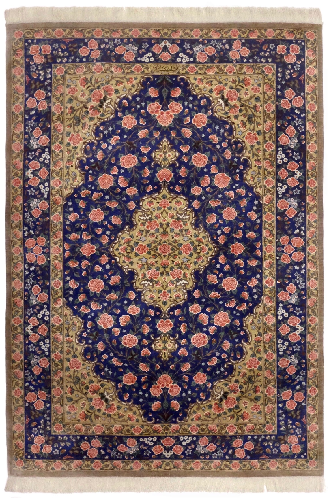 ペルシャ絨毯【シルク】玄関マット大 クム産 99×147(cm) ¥1,320,000