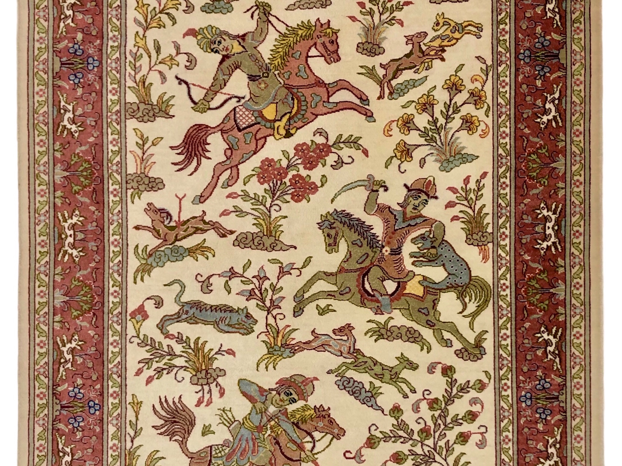 ペルシャ絨毯【シルク】マラゲ産(クム柄) 70×106 玄関マット中 