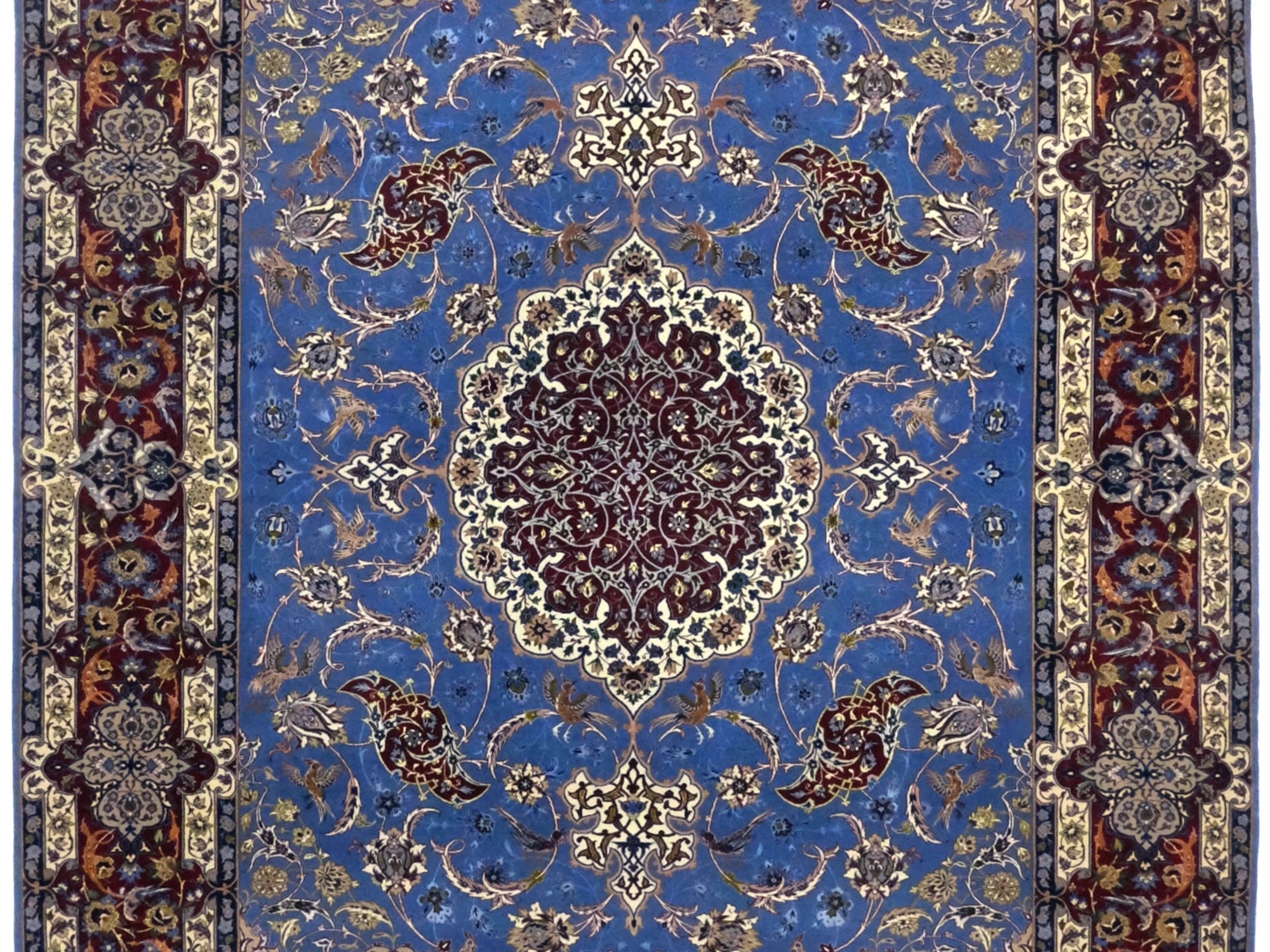 ペルシャ絨毯 ウール絨毯 イスファハン縦糸はシルクで柔らかい絨毯です 