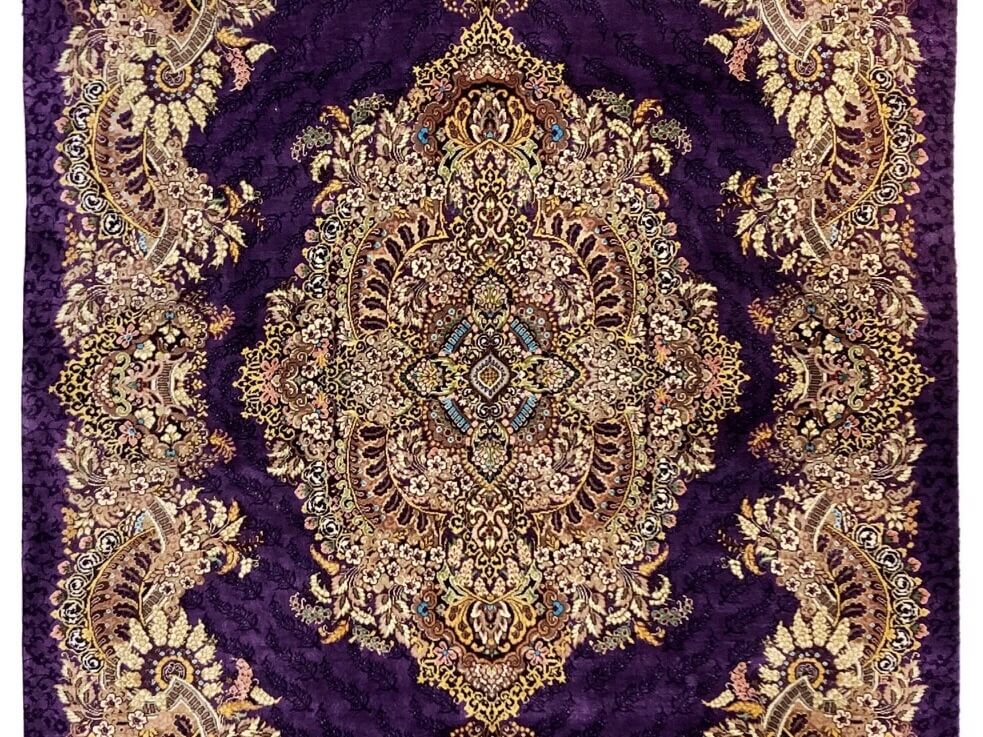 ペルシャ絨毯【シルク】玄関マット中 クム産(逸品) 78×130(cm 