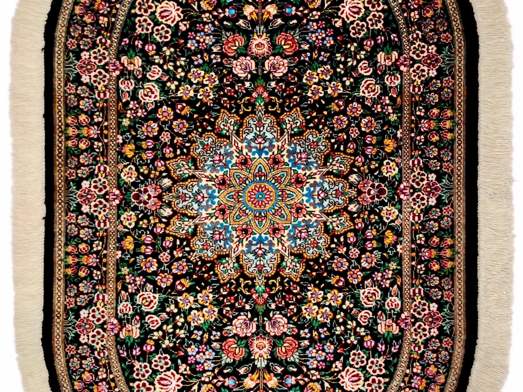 ペルシャ絨毯【シルク】マラゲ産(クム柄 楕円形) 56×89 玄関マット小 ¥275,000(税込)
