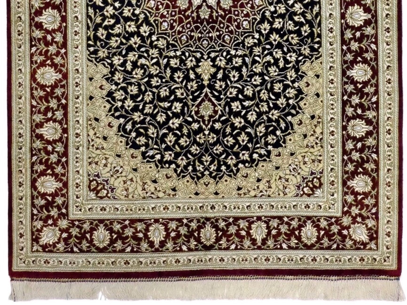ペルシャ絨毯【シルク】玄関マット大 マラゲ産(クム柄) 98×150(cm